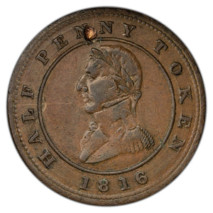 SOLD Lower Canada 1816 Half Penny Token LC-12 - Damaged