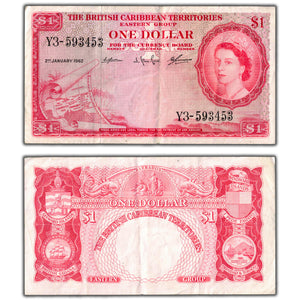 SOLD British Caribbean Territories 1962 $1 One Dollar Note P #7c - VF