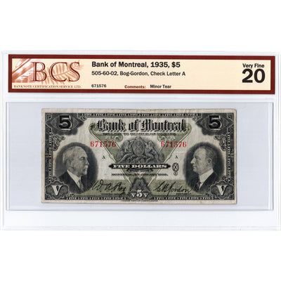 $5 1935 Bank of Montreal Canada Chartered Note #505-60-02 - BCS VF-20