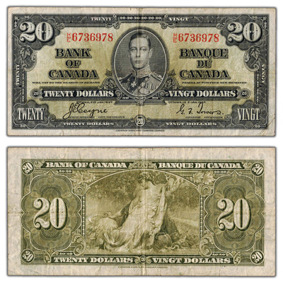$20 1937 Bank of Canada Note Coyne-Towers H/E Prefix BC-25c - F/VF