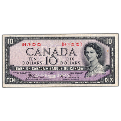 $10 1954 Bank of Canada Note Devil Face D/D Prefix BC-32a - VF