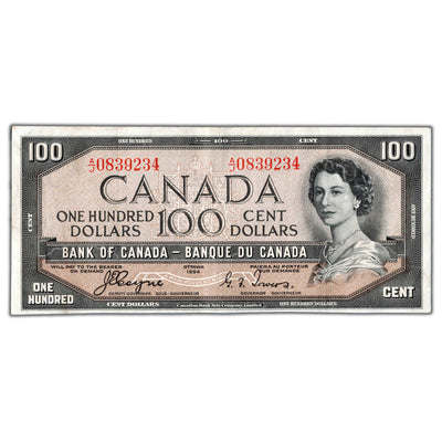 SOLD $100 1954 Bank of Canada Note Devil Face Coyne-Towers BC-35a - VF