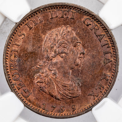 Great Britain 1799 1/4d Farthing Coin - NGC MS-62 BN