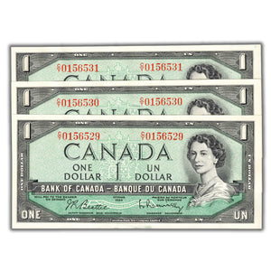 SOLD $1 1954 Bank of Canada Notes C/Y Prefix BC-37b - 3 Consecutive - Ch UNC