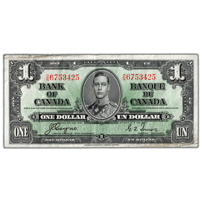 $1 1937 Bank of Canada Note Coyne-Towers O/N Prefix BC-21d - VF