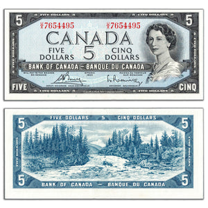 SOLD $5 1954 Bank of Canada Note Bouey-Rasminsky U/X Prefix BC-39c - EF