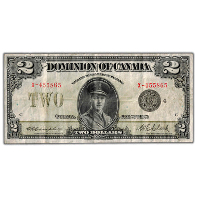 SOLD $2 1923 Dominion of Canada Note Black Seal Series X DC-26l - F/VF