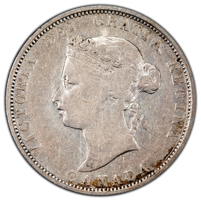 Canada 1885 Curved 5 25 Cents Quarter Silver Coin - VG (reverse scratched)