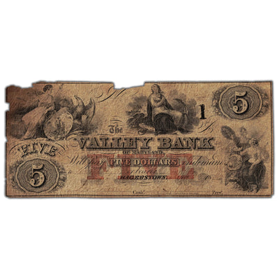 United States 1836 The Valley Bank MD $5 Five Dollars Obsolete Note - Damaged