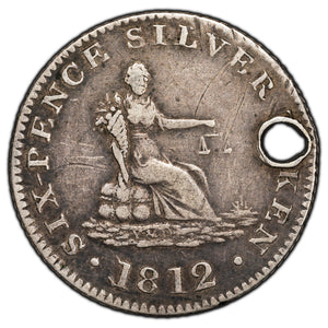 SOLD Great Britain 1812 Six Pence Silver Token T. Cartwright Stockport Dalton #8 - Holed
