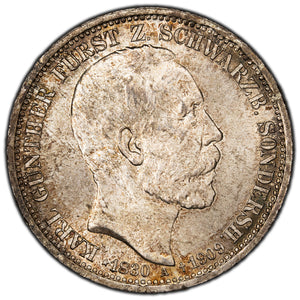 SOLD Germany Schwarzburg-Sondershausen 1909-A 3 Three Marks Silver Coin - UNC