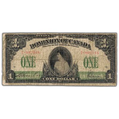 SOLD $1 1917 Dominion of Canada Note No Seal Series Z DC-23b