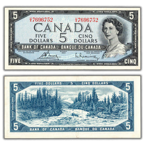 SOLD $5 1954 Bank of Canada Note Bouey-Rasminsky U/X Prefix BC-39c - AU