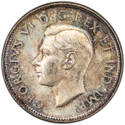 Canada 1945 25 Cents Quarter Silver Coin - AU-58