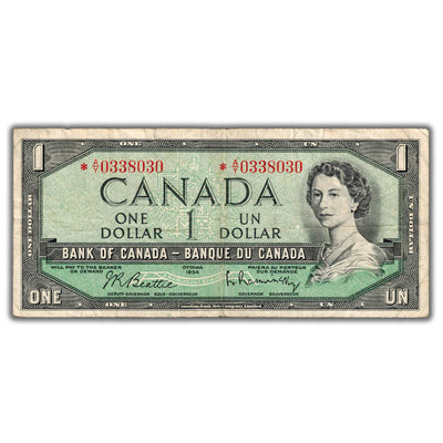 SOLD $1 1954 Bank of Canada Note Beattie-Rasmnisky *A/Y Replacement Prefix BC-37bA
