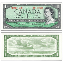 $1 1954 Bank of Canada Note *B/M Replacement Prefix BC-37bA-i - Ch UNC