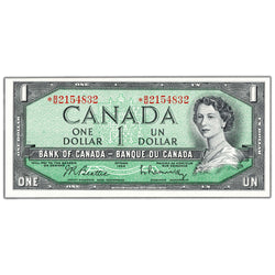 $1 1954 Bank of Canada Note *B/M Replacement Prefix BC-37bA-i - Ch UNC