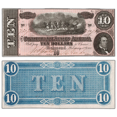 United States 1864 Confederate States of America $10 Ten Dollars Note - Uncirculated