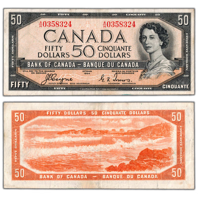$50 1954 Bank of Canada Note Devil Face A/H Prefix BC-34a - VF