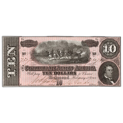 United States 1864 Confederate States of America $10 Ten Dollars Note - Uncirculated