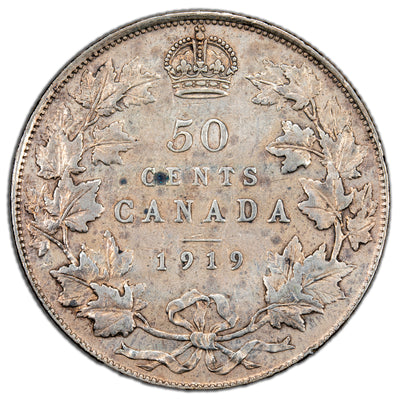 Canada 1919 50 Cents Half Dollar Silver Coin - VF-30