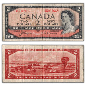 SOLD $2 1954 Bank of Canada Note Devil Face Coyne-Towers D/B Prefix BC-30a - Fine
