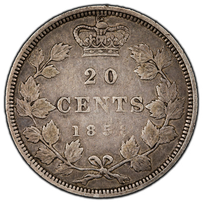SOLD Canada 1858 Re-Engraved '5' 20 Cents Silver Coin - One Year Issue - F/VF