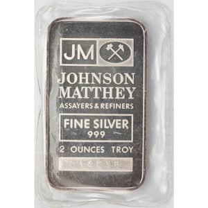 SOLD Johnson Matthey JM 2oz .999 Fine Silver Bar - JM Back Sealed