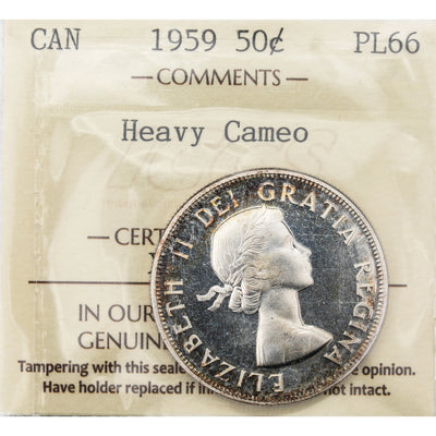 Canada 1959 50 Cents Half Dollar Silver Proof Like Coin - ICCS PL-66 Heavy Cameo