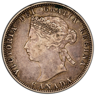 Canada 1870 Obverse #1 25 Cents Quarter Silver Coin - Very Fine