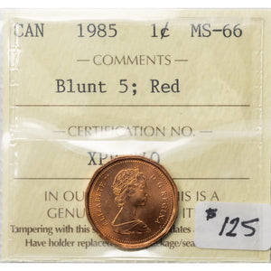 SOLD Canada 1985 Blunt 5 1 Small Cent Coin - ICCS MS-66 Red