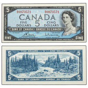 SOLD $5 1954 Bank of Canada Note Bouey-Rasminsky S/X Prefix BC-39b - Ch UNC