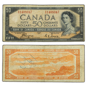 SOLD $50 1954 Bank of Canada Note Devil Face A/H Prefix BC-34a - Writing
