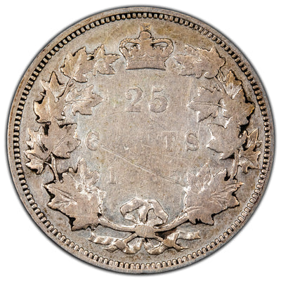 Canada 1885 Curved 5 25 Cents Quarter Silver Coin - VG (reverse scratched)