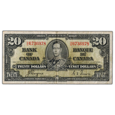 $20 1937 Bank of Canada Note Coyne-Towers H/E Prefix BC-25c - F/VF