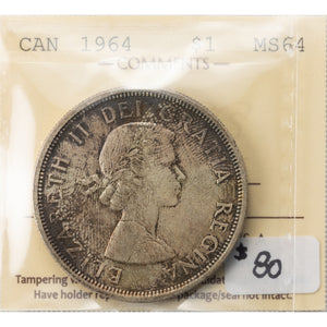 SOLD Canada 1964 $1 Silver Dollar Coin - ICCS MS-64