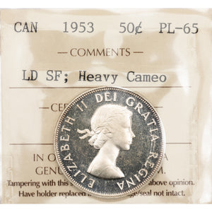 SOLD Canada 1953 SF 50 Cents Silver Coin - ICCS Proof-Like PL-65 Heavy Cameo