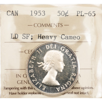SOLD Canada 1953 SF 50 Cents Silver Coin - ICCS Proof-Like PL-65 Heavy Cameo