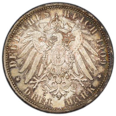 SOLD Germany Schwarzburg-Sondershausen 1909-A 3 Three Marks Silver Coin - UNC