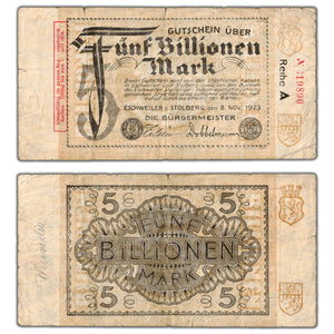SOLD Germany Stolberg 1923 5 Billion Mark Note - Circulated