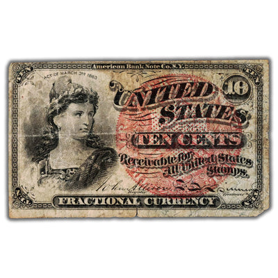 United States 1863 10 Cents Fractional Currency Note - Circulated