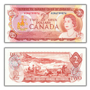 SOLD $2 1974 Bank of Canada Note AGM Prefix BC-47b - 3 Digit Radar - Ch UNC