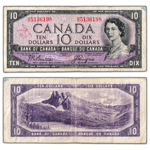 SOLD $10 1954 Bank of Canada Note Devil Face H/D Prefix BC-32b - Writing