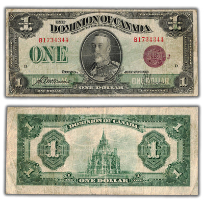 $1 1923 Dominion of Canada Note Bronze Seal Series B DC-25i - Fine