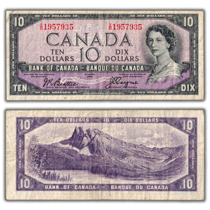 SOLD $10 1954 Bank of Canada Note Devil Face Beattie-Coyne I/D Prefix BC-32b - Fine