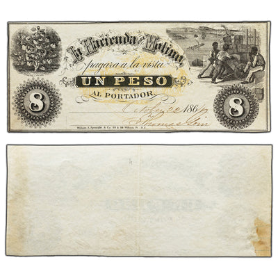SOLD Argentina La Hacienda Del Molino 1864 1 One Peso Note