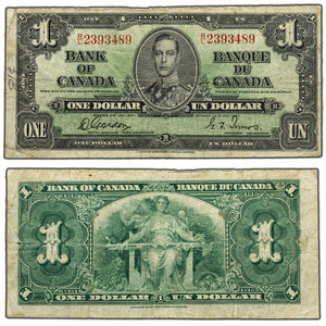 SOLD $1 1937 Bank of Canada Note Gordon-Towers R/L Prefix BC-21c - Writing