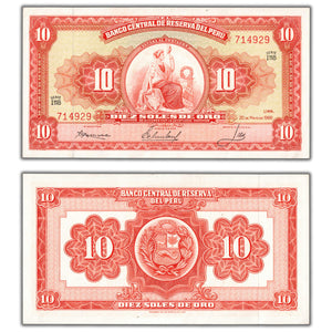 SOLD Peru 1966 10 Soles Note P #84a - UNC