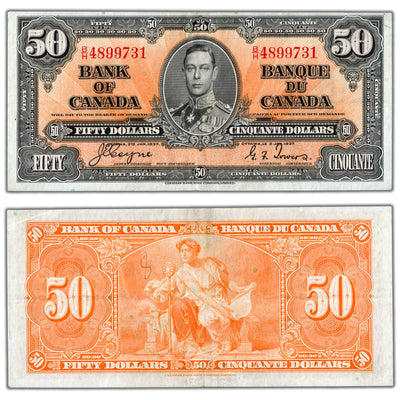 $50 1937 Bank of Canada Note Coyne-Towers B/H Prefix BC-26c - EF (writing)