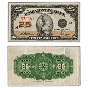 SOLD 25 Cents 1923 Dominion of Canada Shinplaster Note DC-24c - VF (staple hole)